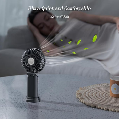 GOCKERA Portable Fan, 4200mAh Battery Operated Fan, 5 Speeds&Digital Display, Makeup Fans for Women with Base, 180°Foldable 3in1 Handheld/Neck/Desk Fan for Outdoor Indoor,Ultra Quiet (Black white)