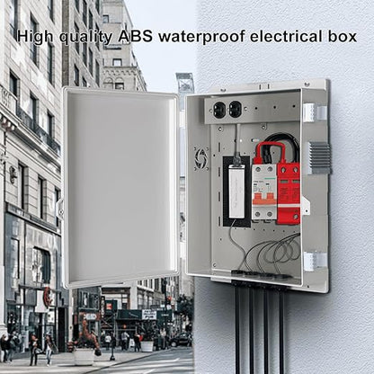 Namunanee Outdoor Electrical Junction Box with High Power Outlet, ABS Water Resistant Enclosure with Internal Mounting Panel & Hinged Cover (16" H* 12" L* 4" W)