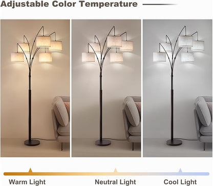 Fansdrick Dimmable Floor Lamp - Arc Floor Lamps for Living Room, 4000LM Super Bright Modern Tall Standing Lamp with Black Shades & Heavy Base, Mid Century Tree Floor Lamp for Bedroom Office