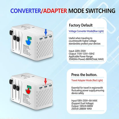 Travelconverter Adapter Voltage Converter That Steps Down 230 Volts to 120 Volts for use in Over 200 Countries,Including The U.S., U.K., Europe, and Australia(White)