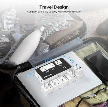 Key Power 2000W Step Down Converter, 220V to 110V Voltage Converter US to Europe, International Universal Travel Adapter with 3 AC Outlets and 4 USB(1 USB C) for Hair Dryer/Straightener.