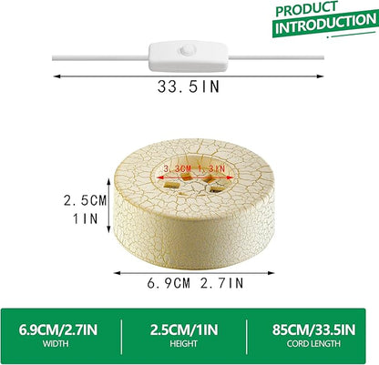 ZEERSHEE 2Pcs Crackle Glaze LED Display Stand for 3D Crystal 2.7*1inch Glass Resin Art Warm Light Lamp Base for Home Decor