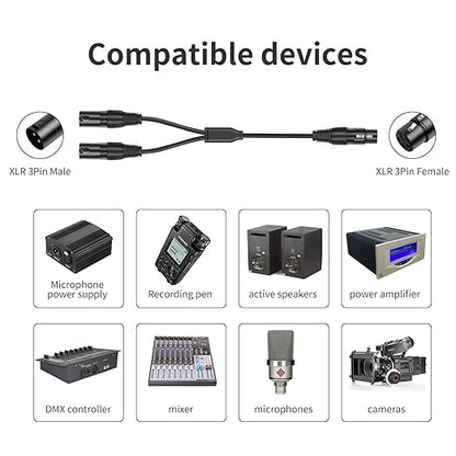 5 Pack XLR Splitter Cable,1 Female to 2 Male, 1.5FT Stereo Mic to L&R Audio Y-Splitter Cable
