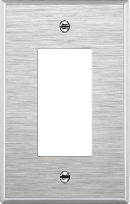 ENERLITES Decorator Switch or Outlet Metal Wall Plate, 430 Stainless Steel, Corrosion Resistant, Mid-Size 1-Gang 4.88" x 3.11", UL Listed, 7731M, Silver