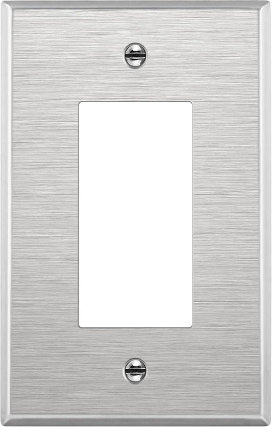 ENERLITES Decorator Switch or Outlet Metal Wall Plate, 430 Stainless Steel, Corrosion Resistant, Mid-Size 1-Gang 4.88" x 3.11", UL Listed, 7731M, Silver