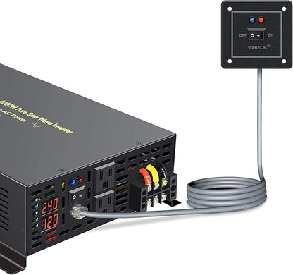 WZRELB 4000W 24VDC 120VAC Pure Sine Wave Power Inverter, 2 AC Outlets, Wired Remote Control, RV
