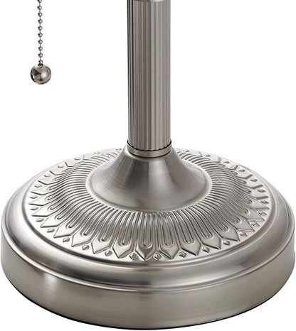 Newrays White Matted Glass Bankers Desk Lamp with Pull Chain Switch Plug in Fixture,Sand Nickel Base