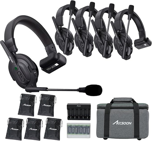 Accsoon Como MIC02-1H4R Wireless Headset Intercom System 5-Person Full Duplex 1312ft Team Communication Group Talk, Links up to 9-Person, 10+Hour Battery Life