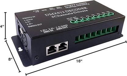 CANRIA DC 5V-24V 6 Channel DMX512 Decoder LED Controller, for RGBRGB RGBW RGBWW RGBWWW LED Strip Light, 4-Digit Display