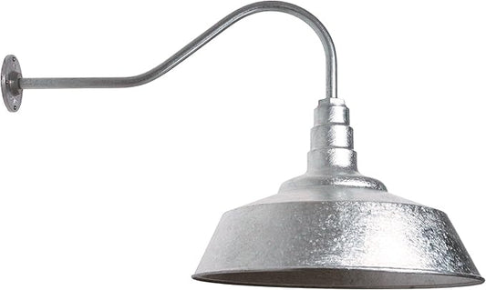Steel Lighting Co. Large Outdoor Barn Light | Gooseneck Light Fixture | Made in America from 18-Gauge Steel | 20" Dome | 23" Gooseneck Galvanized Exterior/Galvanized Interior