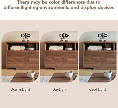 Extendable TV Stand for 65-100 Inches TVs - Walnut Entertainment Console with 2 Cabinets, 3 Open Compartments & 1 Adjustable Shelf, Cable Management, Adjustable Length 63''-94.5'' (Walnut, 63"-94.5")