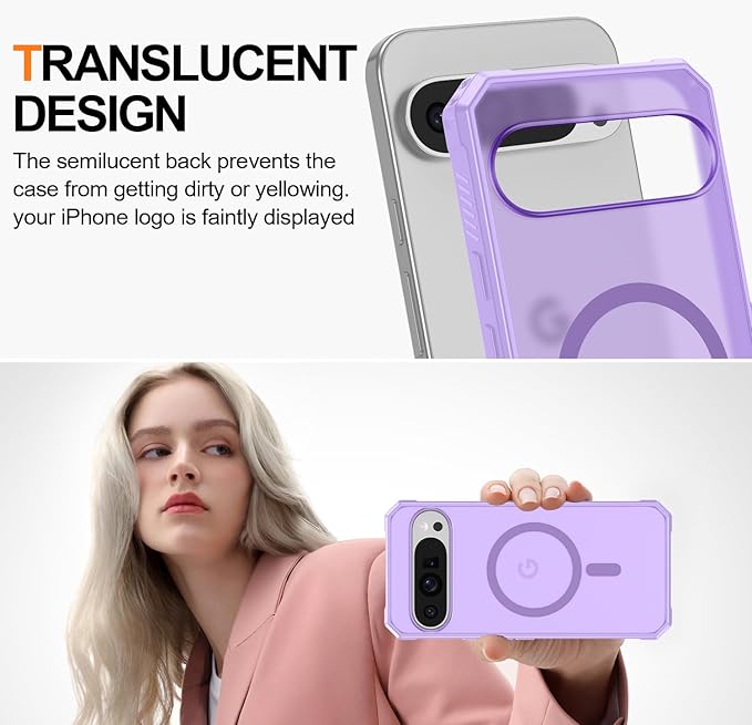 Magnetic for Google Pixel 9 Pro XL Case, [Military Grade Drop Protection] [Compatible with MagSafe] Shockproof Slim Translucent Matte Anti-Slip for Women Girls Men Case, Lavender