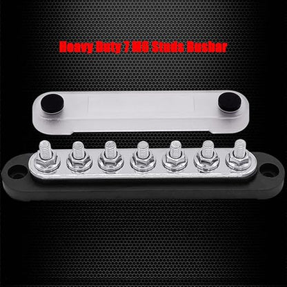 7 x M6 (1/4") Studs Power Distribution Block Bus Bar 12V, Ampper 5.9" HD 150A Marine BusBar Battery Distribution Block W/Cover for Car Boat Solar (Black)