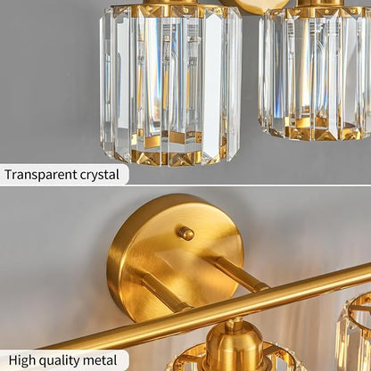 FDPBY Modern 4 Light Crystal Vanity Light, Brushed Gold Vertical Bathroom Light Fixture Over Mirror for Dressing Table Sink, Compatible with Dimmable Bulbs (Bulbs Not Included)