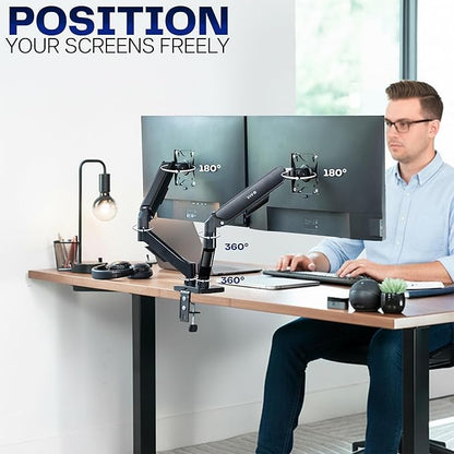 VIVO Dual Monitor up to 32 inches and 19.8 lbs per Screen, Pneumatic Arm Desk Mount, Articulating Counterbalance, VESA Stand, Classic, STAND-V002O