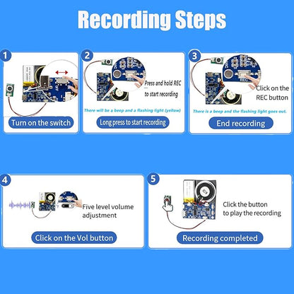 XLW Module, 16MB Push Button Activated Sound Module with Speaker, 16Min Easy Sound Recording Chip for Personalized Greetings, DIY Projects, MP3 Music for Crafts, Type-C Cable Charging (Blue-30Pack)