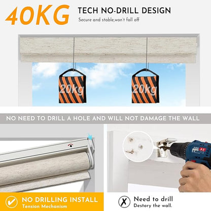 Persilux Smart Motorized Blinds with Remote, No Drill Automatic Roller Shades for Indoor Windows, Light Filtering Linen Fabric, Electric Blinds for Windows, Linen Cream C156-1, Custom Size