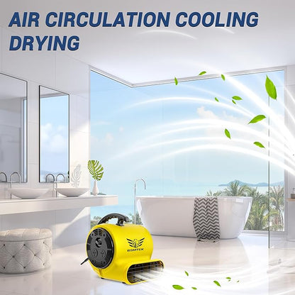 BSMTEK Air Mover Blower Fan, Industrial 1/2HP 2500CFM Monster Floor Blower Carpet Dryers - 3 Speeds, 4 Adjustable Angles, 15FT Long Cord, Stackable - 2026 Upgraded