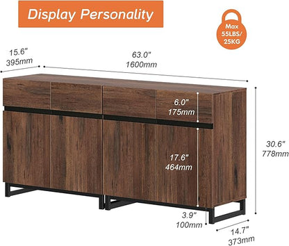 Wampat Modern TV Stand for up to 70 inch TVs, 2 in 1 Entertainment Center with Adjustable Shelves and Metal Base for Living Room, Bedroom, Brown