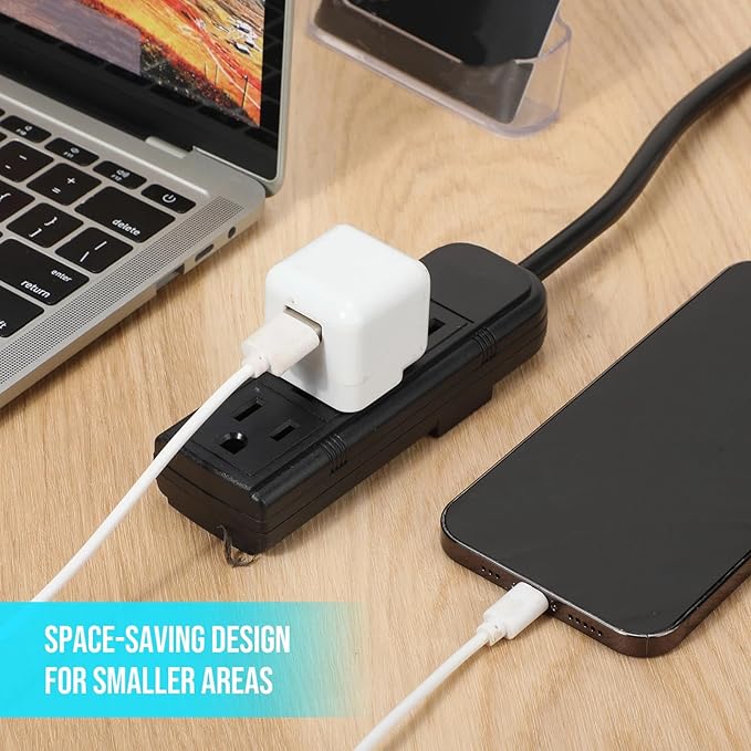 Copkim 20 Pack 3 Outlet Power Strip Extension Cord with Flat Plug Mini Cord 3 Ground Heavy Duty Mountable Outlets Strip for Computer Phone Home Office (1 ft,Black)