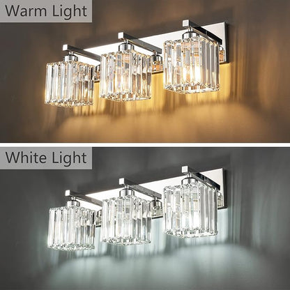 FDPBY Modern Bathroom Vanity Light 3-Lights Chrome Crystal Bathroom Wall Light Vanity Light Fixtures，20.47-inch Modern Minimalist Design