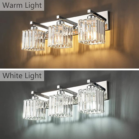 FDPBY Modern Bathroom Vanity Light 3-Lights Chrome Crystal Bathroom Wall Light Vanity Light Fixtures，20.47-inch Modern Minimalist Design
