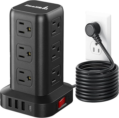 PD 20W USB C Surge Protector, Mini Power Strip Tower Travel 12 AC 4 USB Power Strip with USB Ports 10FT Overload Protection for Home Office