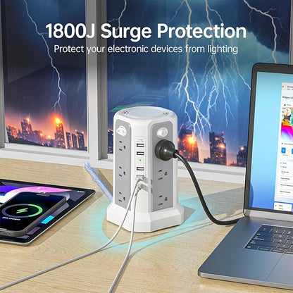PASSUS Surge Protector Power Strip with USB C Port,10FT Extension Cord with 12 AC Outlets, Power Strips with Surge Protection for Home Office DormRoom