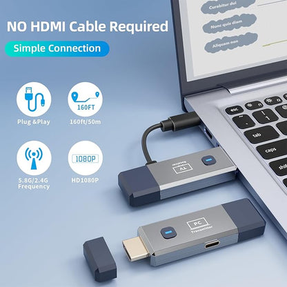 Wireless HDMI Transmitter and Receiver 328ft/100m Extender 4K Decode Input 1080P Output Plug&Play Low-Latency Dual-Band 2.4G/5.8G for Video and Audio to Monitor from PC/Projector/TV Box