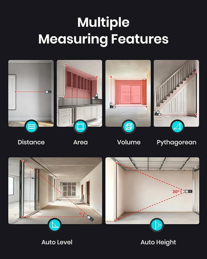 Laser Measure Device, MiLESEEY 229ft Digital Laser Tape Measure with Upgrade Electronic Angle Sensor, 2mm Accuracy, Area Measurement,Volume and Pythagoras, 2" LCD Backlit,Mute, Battery Included