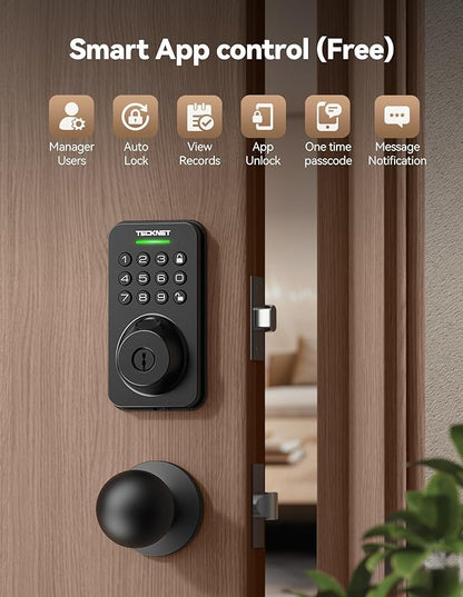 Keyless Entry Door Lock with Handle, Fingerprint Keypad Deadbolt with Handle Set, Smart Door Locks for Front Door with App Control, Auto-Lock, One-Time Code, Easy to Install