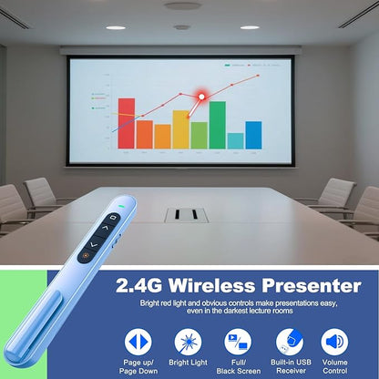 QUI Presentation Clicker for PowerPoint, RF 2.4GHz USB C Wireless Presenter Remote with Volume Control, PowerPoint Clicker Slide Advancer for Mac, Windows, Laptop, Keynote