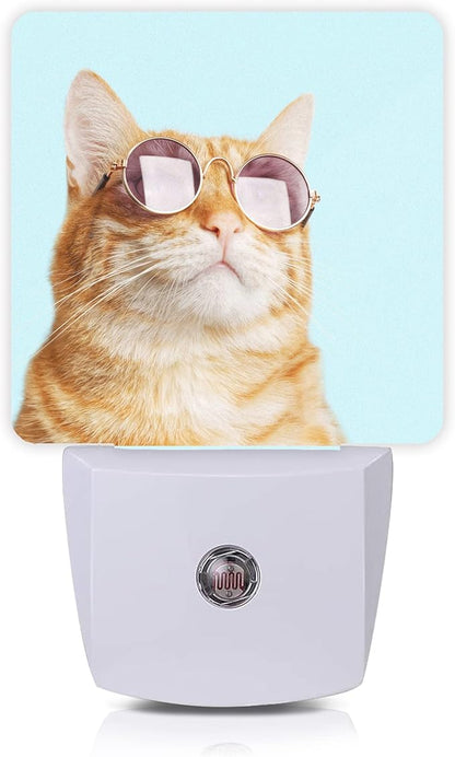 Smoaffly Glasses Cat Night Light Plug-in LED Nightlights Auto Sensor Night Lamp Dusk-to-Dawn Lamp Home Decor for Nursery Children Girls Boys