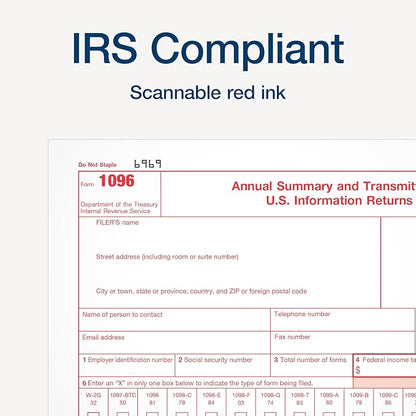 Adams 1096 Forms 2025, 1-Part Summary Transmittal Forms for 25 Recipients, Compatible with Inkjet & Laser Printers, 25 Sets per Pack, IRS Compliant (1017226)
