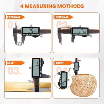 HARDELL Digital Caliper 12 Inch, Rechargeable Calipers with Large LCD Screen, Stainless Steel Digital Caliper Measuring Tool, Auto-Off, Inch/MM/Fraction for DIY/Household/3D-printing