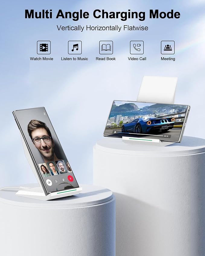 NANAMI Fast Wireless Charger - Qi Certified Charging Stand 7.5W Compatible iPhone 16/16 Plus/16 Pro/16 Pro Max/15/14/13/12,10W for Samsung Galaxy S24/S24 Ultra//S23/S22/21/S20 and Qi-Enabled Phones