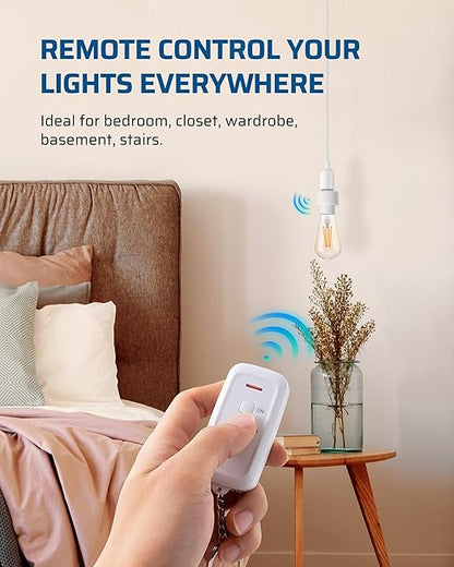DEWENWILS Remote Control Light Socket, Wireless Remote Control Lamp Bulb Socket with Switch for Pull Chain Light Fixtures, 100FT Range, No Wiring Needed, ETL Listed(Shorter Version)