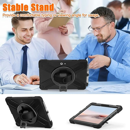ZenRich Rugged Case for Surface Go 4 (2023)/Surface Go 3 (2021)/ Surface Go 2 (2020), Surface Go (2018) with Pen Holder Heavy Duty Shockproof Case with Stand Hand Strap and Shoulder Belt-Black
