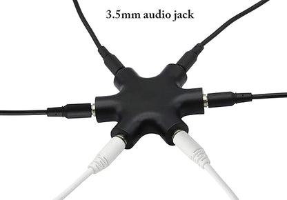 zdyCGTime Headphone Splitter, 6-Port Music Sharer, 3.5mm 6 Port Female Headset Adapter with 3.5mm M/M TRS Stereo Plug Cable (Black)
