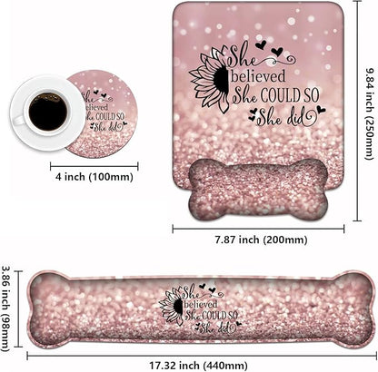 Ergonomic Mouse Pad Wrist Support and Keyboard Wrist Rest Set with Coasters, She Believed She Could So She Did Inspirational Quote with Non-Slip PU Base, Perfect for Home Office Working Studying