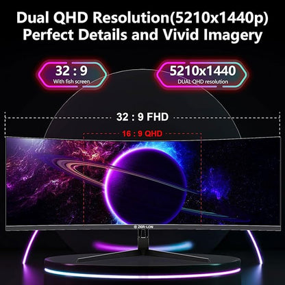 ZER-LON 49" Curved Gaming Monitor 165Hz 1500R 32:9 Daul QHD 5120 x 1440 Ultrawide Computer Monitor, 127% sRGB, 4000:1, FreeSync, HDR, DisplayPort, HDMI, Supports Wall Mounted Installation