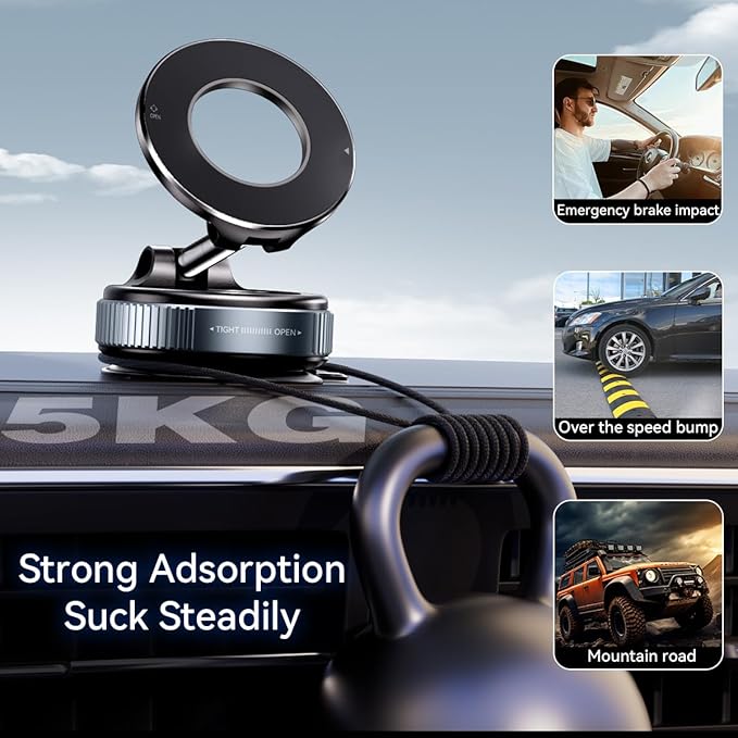 Upgraded Nano Gel Magnetic Phone Holder, 360° Rotation Vacuum Suction Cell Phone Mount for Magsafe,Strong Suction Adjustable Phone Car Mount Foldable Stand for iPhone 12-16 Series(Not Charge Phone)