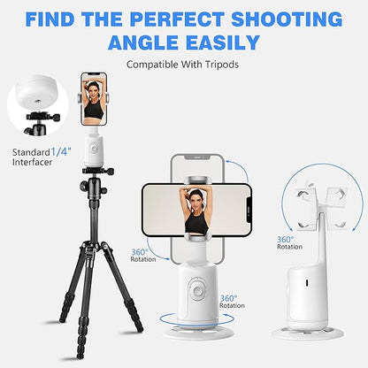 Auto Face Tracking Tripod, 360° Rotation Face Body Phone Camera Mount Smart Shooting Phone Tracking Holder with Remote,No App, Gesture Control,Smart Shooting Holder for Vlog, Streaming,Tiktok-White