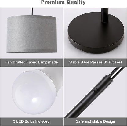 Fansdrick Floor lamp with Remote, 3 Light Arc Floor Lamps for Living Room, 2400LM Tall Standing Floor Lamps with Gray Shades, 80" Large Floor Lamp for Bedroom, Office