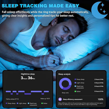 S SECRETTOP Smart Health Ring for Men Women, Fitness Tracker Ring with Sleep Monitoring, Heart Rate, SpO2, IP68 Waterproof, Step Counter Calorie Tracker Health Rings (Black 7)