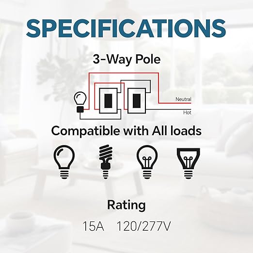 ThunderWay Matte Black 3 Way Decorative Light Switch with Plate, 15 A 120/277 V Rocker Paddle Wall Switch Replacement, Self-Grounding, Residential Grade, Wall Plate, UL Listed (20 Pack)