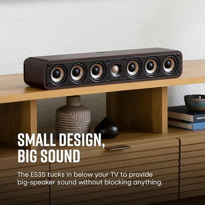 Polk Signature Elite ES35 Slim Center Channel Speaker - Hi-Res Audio Certified, Dolby Atmos & DTS:X Compatible, 1" Tweeter & (6) 3" Woofers, Dual Power Port for Effortless Bass, Elegant White-Washed