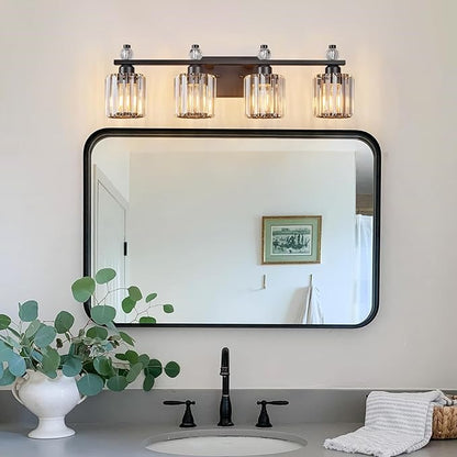 FDPBY Bathroom Vanity Lights 4-Light Sand Black Modern Crystal Vanity Light Fixtures Over Mirror Crystal Bathroom Vanity Lighting Fixtures