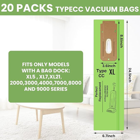 Therwen 20 Pack XL Vacuum Cleaner Bags Compatible with Oreck Type Cc, All Commercial Upright Vacuum Hypo-allergenic Disposable Upright Cleaner Bags