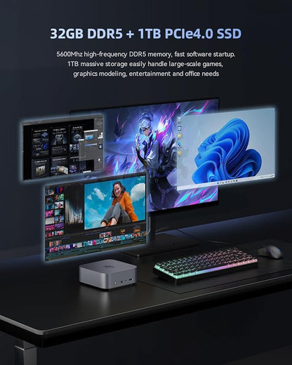 Beelink SER9 Max Mini PC AMD Ryzen 7 H 255 (8C/16T, up to 4.9GHz), 32GB DDR5 RAM 1TB PCle4.0 SSD, Radeon 780M Graphics, USB4.0/ Triple Display/ WiFi6/ BT5.2/10Gbps LAN Mini Computer